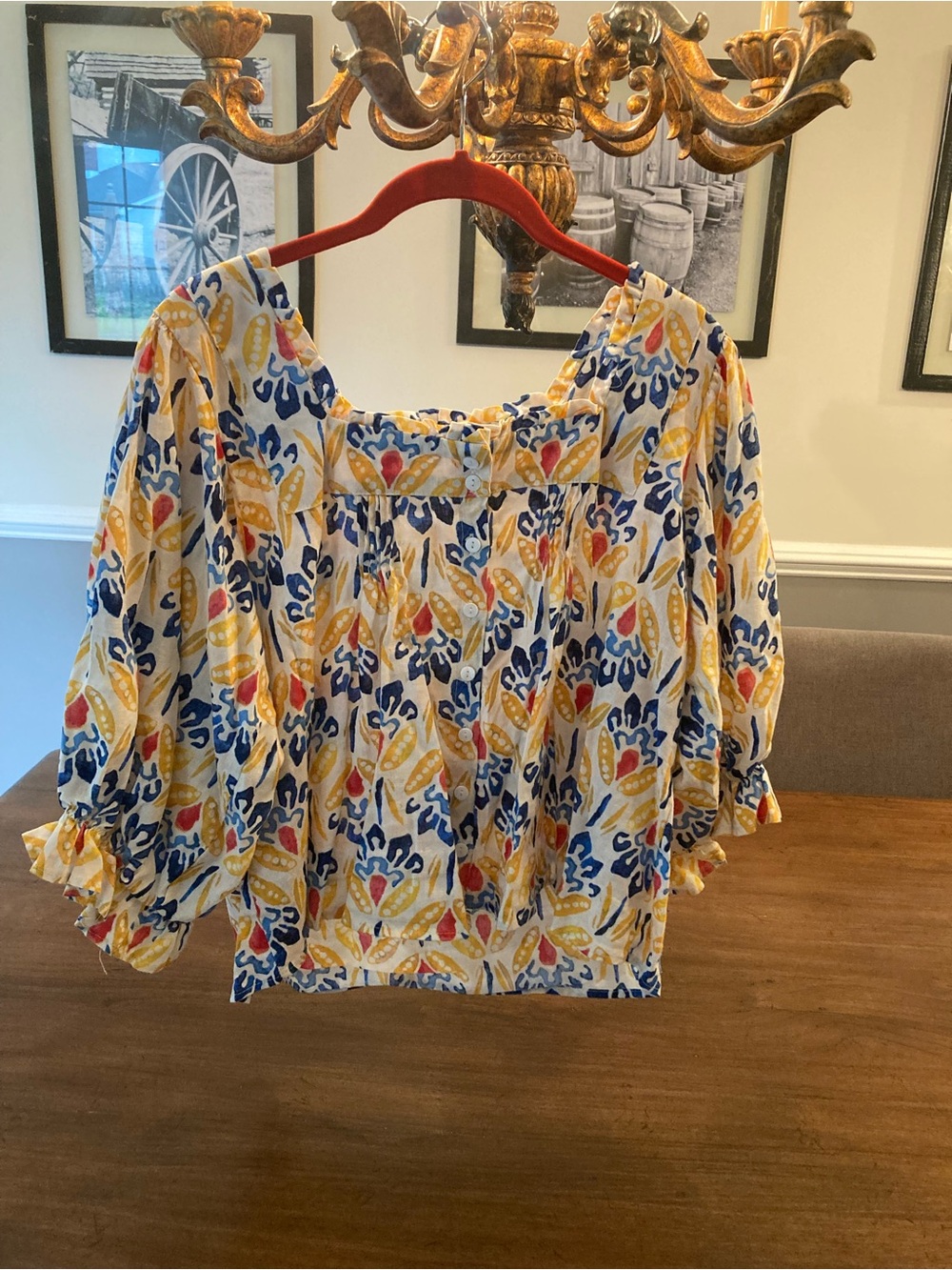 RACHEL Rachel Roy White Multicolor Printed Peasant Top